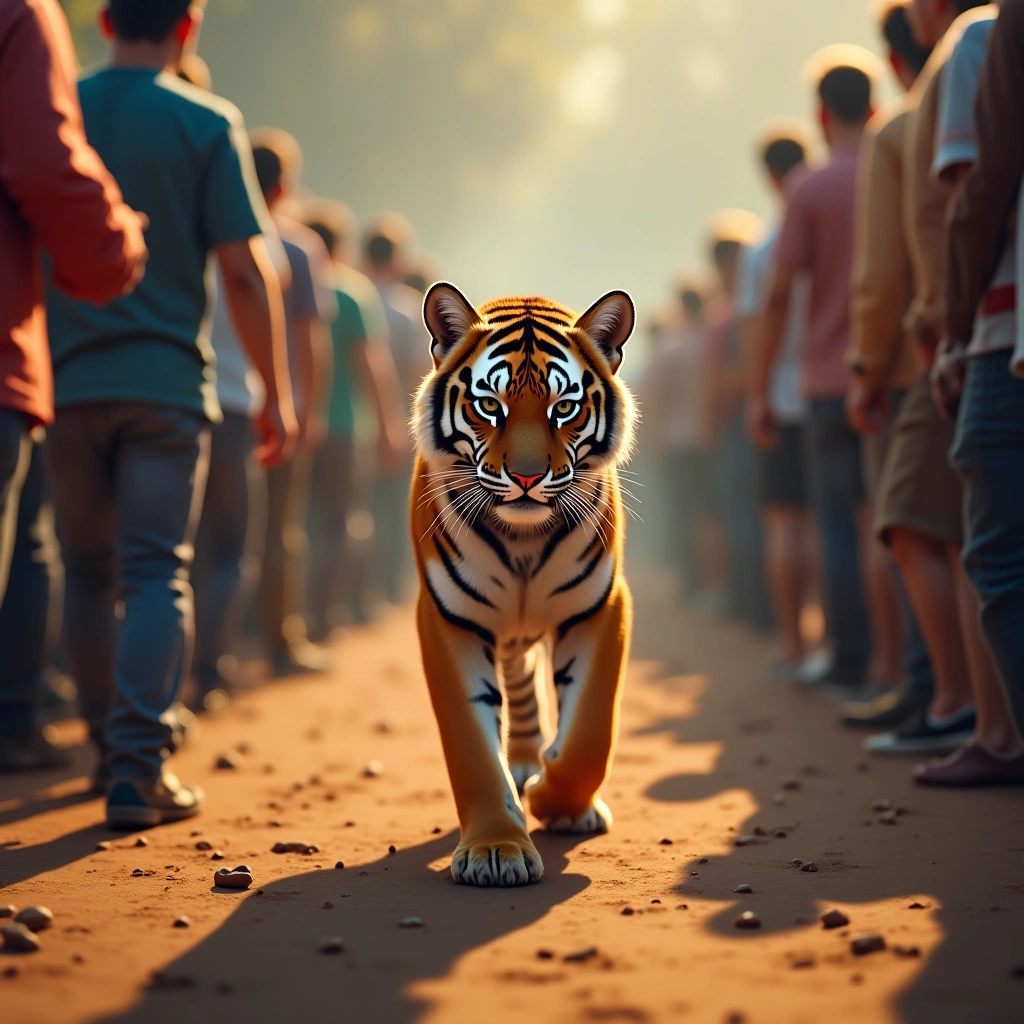 When Curiosity Roams: A Tiger’s Adventure in a Calm Crowd